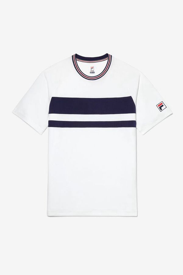 Camisetas Manga Corta Fila Hombre Blancas - Double Stripe Sleeve Tennis - España 642370ZEW